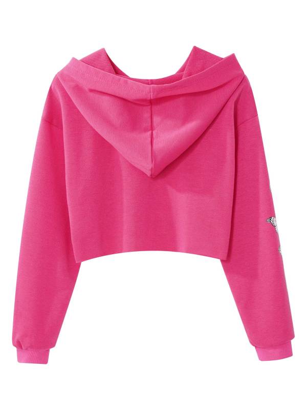Kids Girls Long Sleeves Butterfly Print Cropped Hoodies thumb