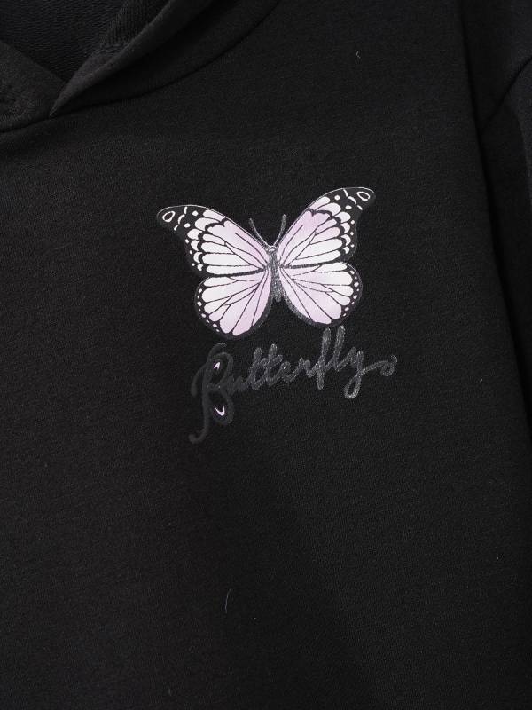 Kids Girls Long Sleeves Butterfly Print Cropped Hoodies thumb