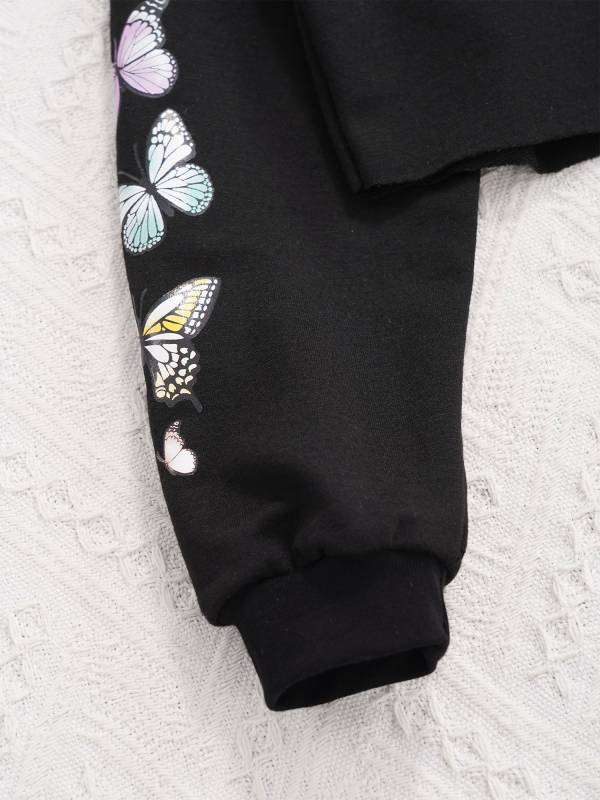 Kids Girls Long Sleeves Butterfly Print Cropped Hoodies thumb