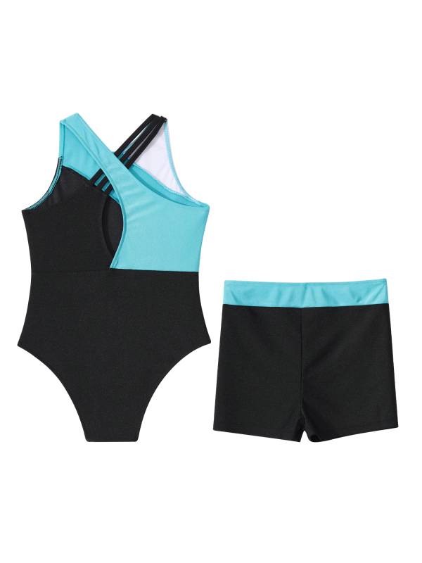 Kids Girls 2pcs Sleeveless Gymnastics Leotards and Shorts Dance Set thumb