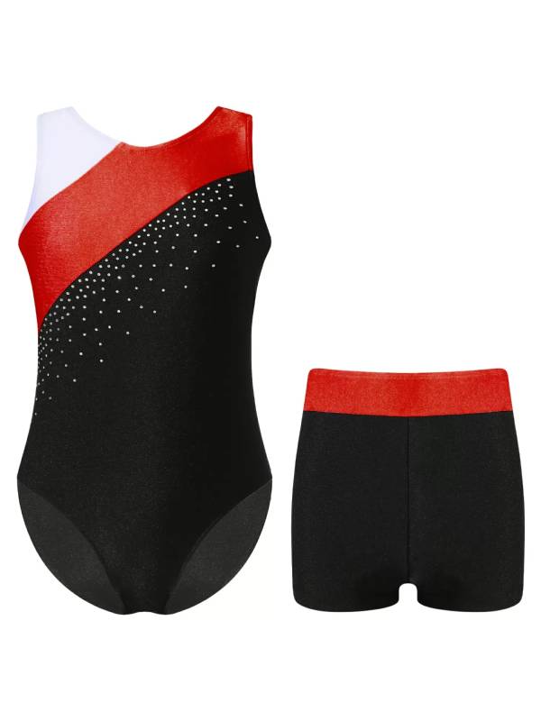 Kids Girls 2pcs Sleeveless Gymnastics Leotards and Shorts Dance Set thumb