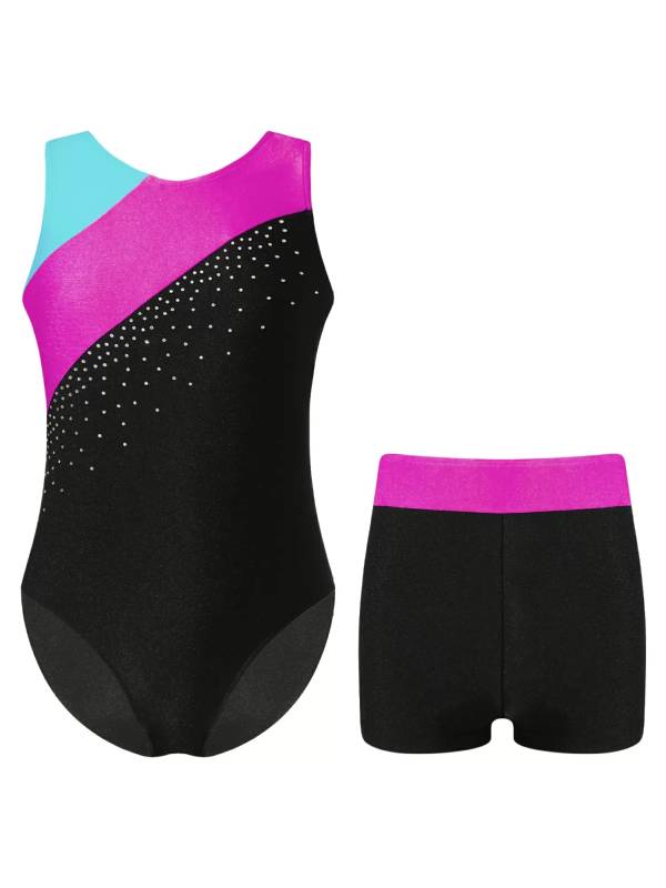Kids Girls 2pcs Sleeveless Gymnastics Leotards and Shorts Dance Set thumb