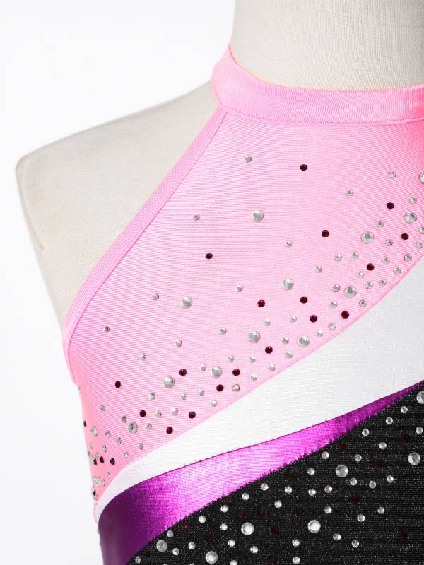 Kids Girls 3pcs Sleeveless Rhinestone Leotards with Shorts Sport Sets thumb