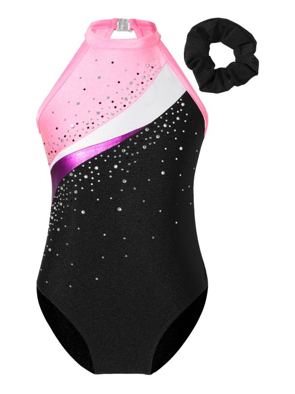 Kids Girls 3pcs Sleeveless Rhinestone Leotards with Shorts Sport Sets thumb