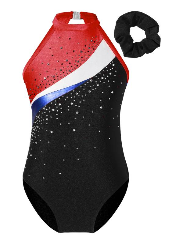 Kids Girls 3pcs Sleeveless Rhinestone Leotards with Shorts Sport Sets thumb
