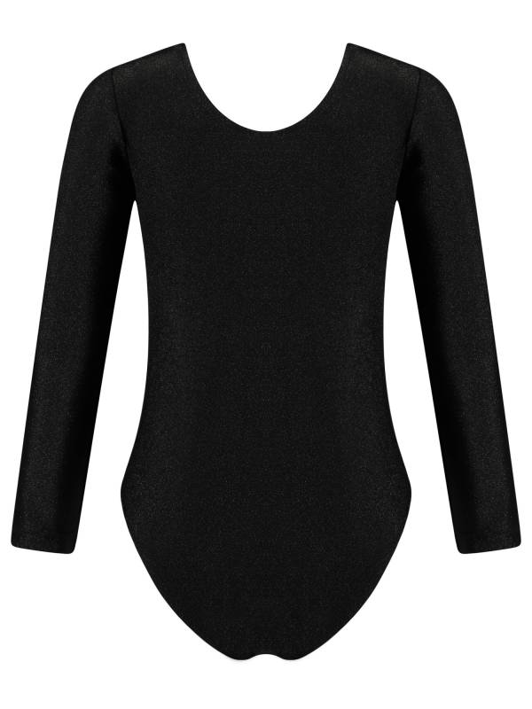 Kids Girls Long Sleeve Shiny Rhinestone Slim Fit Skating Dance Leotard thumb