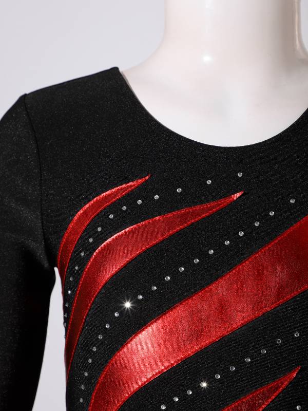 Kids Girls Long Sleeve Shiny Rhinestone Slim Fit Skating Dance Leotard thumb