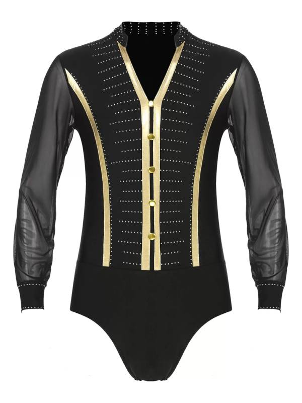 Men Long Sleeve Ballroom Samba Latin Dance Leotard thumb