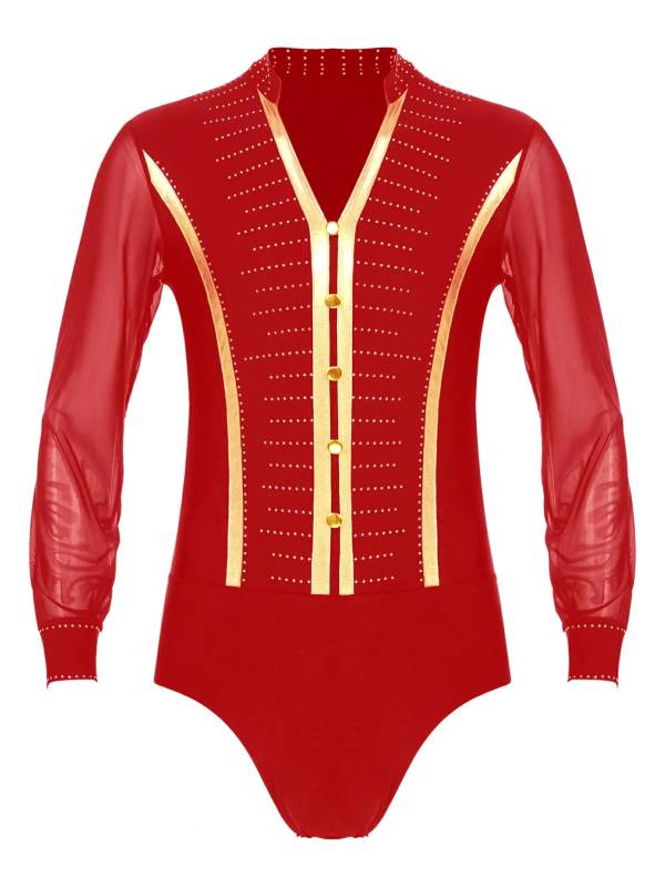 Men Long Sleeve Ballroom Samba Latin Dance Leotard thumb