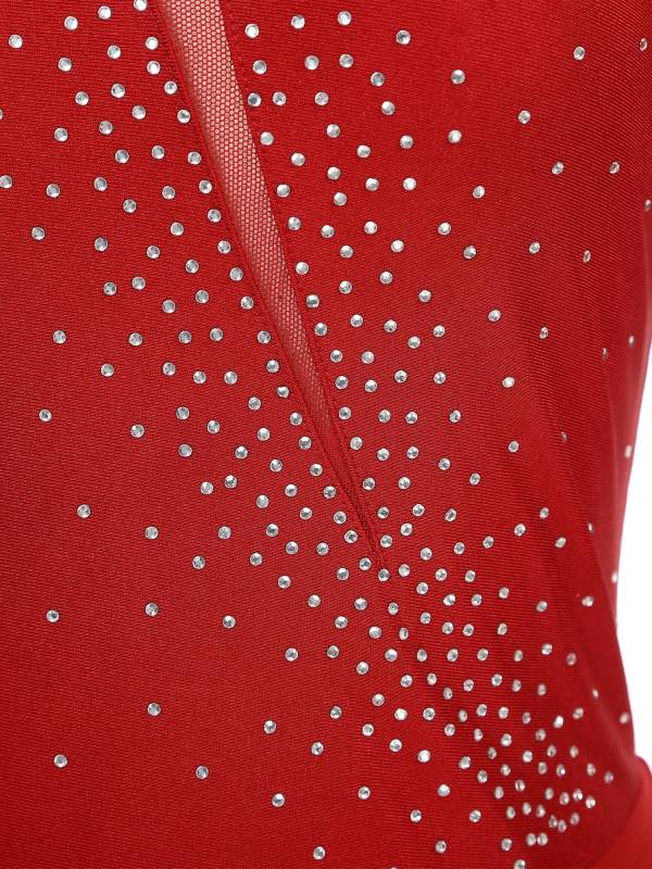 Women Glittery Rhinestone Long Sleeve Ice Skating Dresses thumb