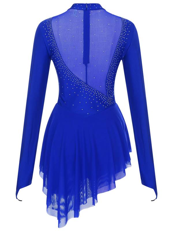 Women Glittery Rhinestone Long Sleeve Ice Skating Dresses thumb