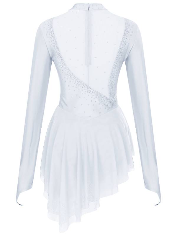 Women Glittery Rhinestone Long Sleeve Ice Skating Dresses thumb