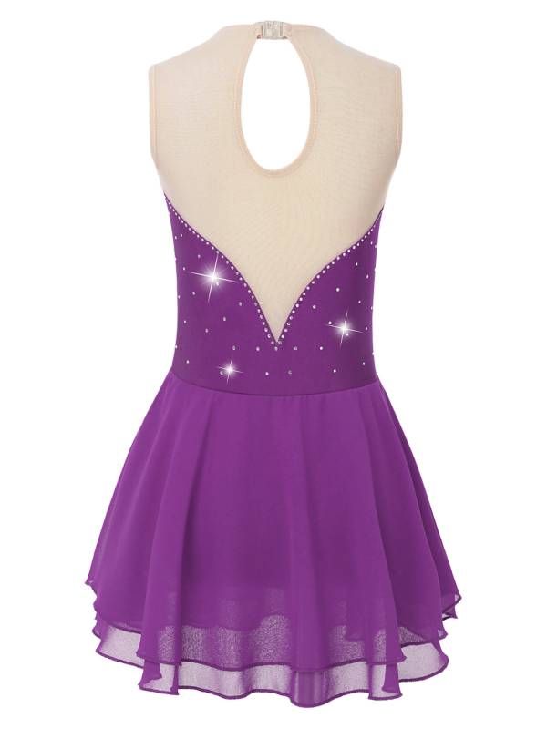 Kids Girls Sleeveless Sequined Rhinestone Skating Dance Dress thumb