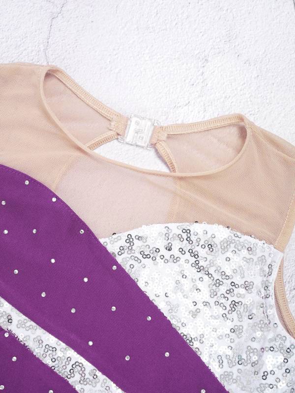 Kids Girls Sleeveless Sequined Rhinestone Skating Dance Dress thumb