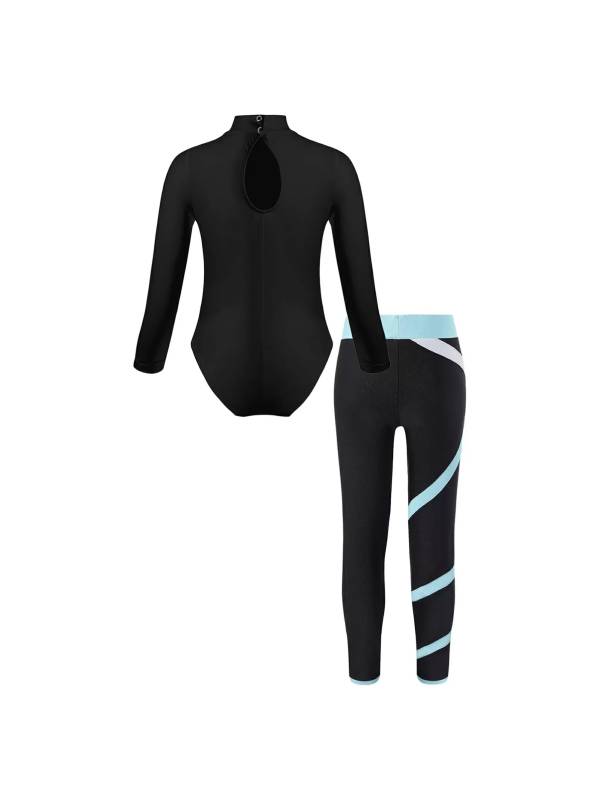 Kids Girls Long Sleeve Leotard with Leggings Sport Sets thumb