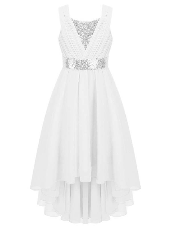 Kids Girls Shiny Sequin Ruched High-Low Party Dress thumb