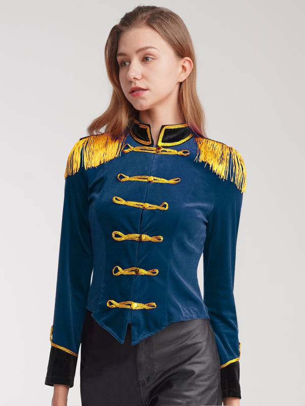 Women Circus Ringmaster Costume Long Sleeve Velvet Jacket Coat thumb