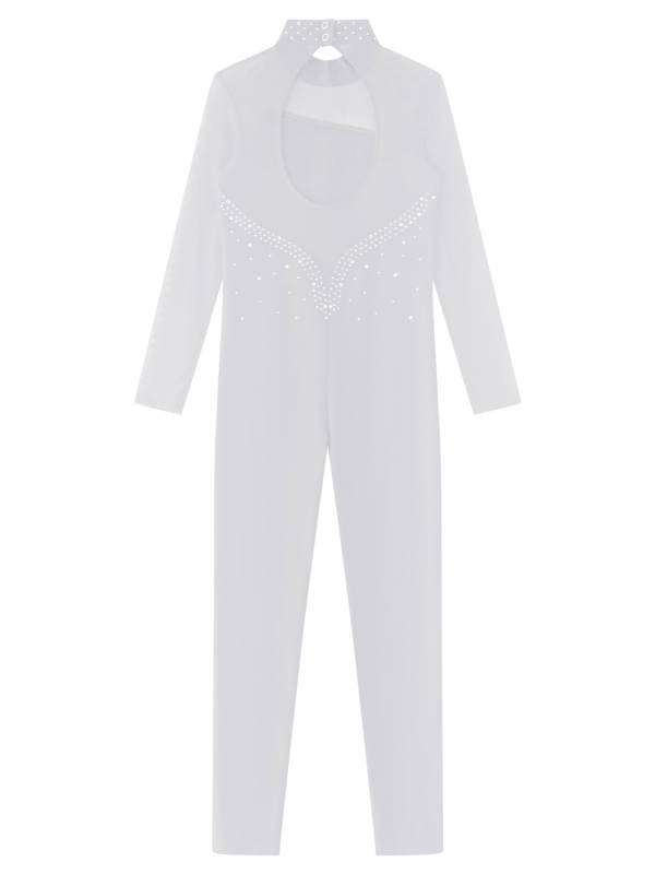 Kids Girls Rhinestone Long Sleeve Jumpsuit Hollow Back Skating Unitard thumb