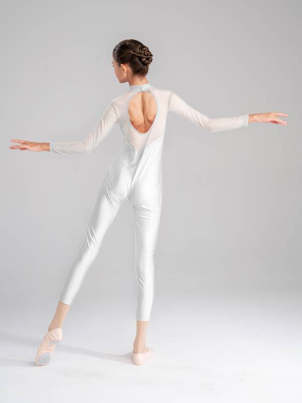 Kids Girls Rhinestone Long Sleeve Jumpsuit Hollow Back Skating Unitard thumb