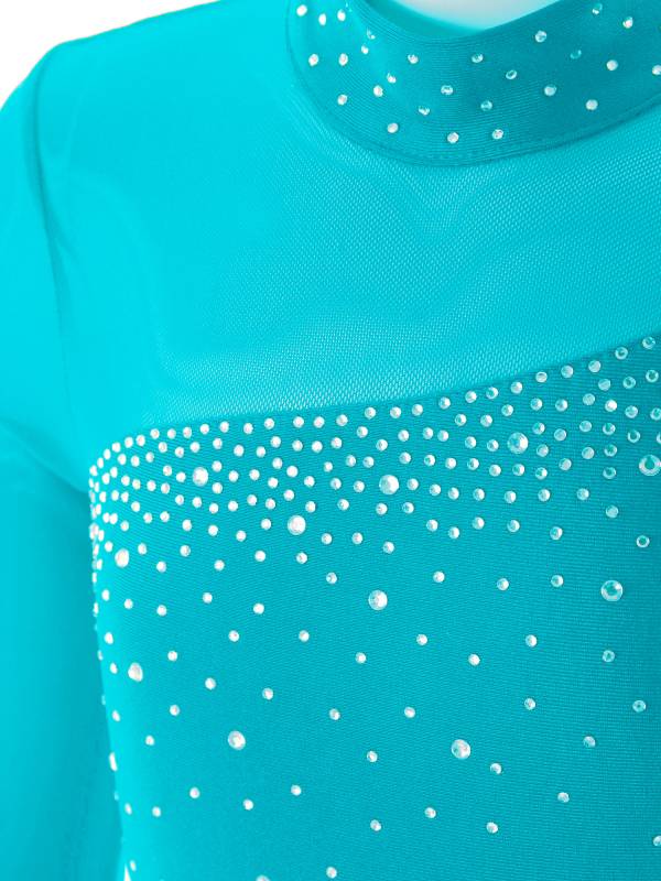 Kids Girls Rhinestone Long Sleeve Jumpsuit Hollow Back Skating Unitard thumb