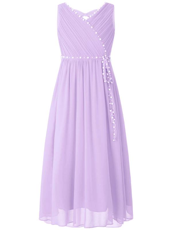 Kids Girls Beaded V Neck Chiffon Party Dress thumb