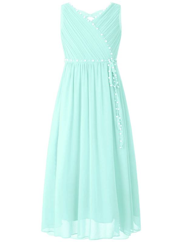 Kids Girls Beaded V Neck Chiffon Party Dress thumb