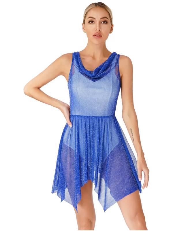 Women Glittery See-Through Choir Worship Dance Tunic Dress(only tunic) thumb