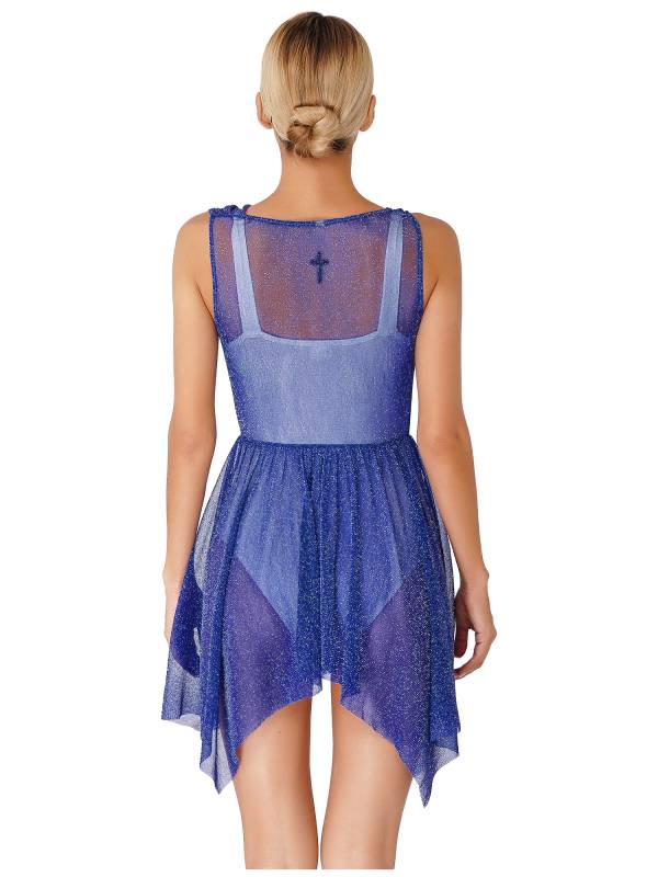 Women Glittery See-Through Choir Worship Dance Tunic Dress(only tunic) thumb