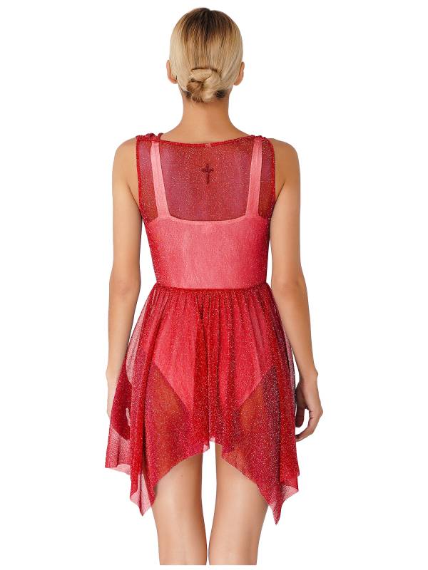 Women Glittery See-Through Choir Worship Dance Tunic Dress(only tunic) thumb
