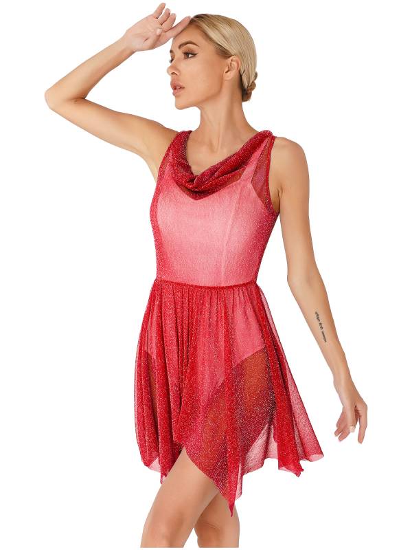 Women Glittery See-Through Choir Worship Dance Tunic Dress(only tunic) thumb