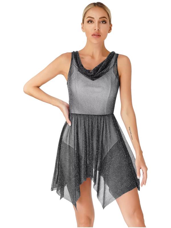 Women Glittery See-Through Choir Worship Dance Tunic Dress(only tunic) thumb