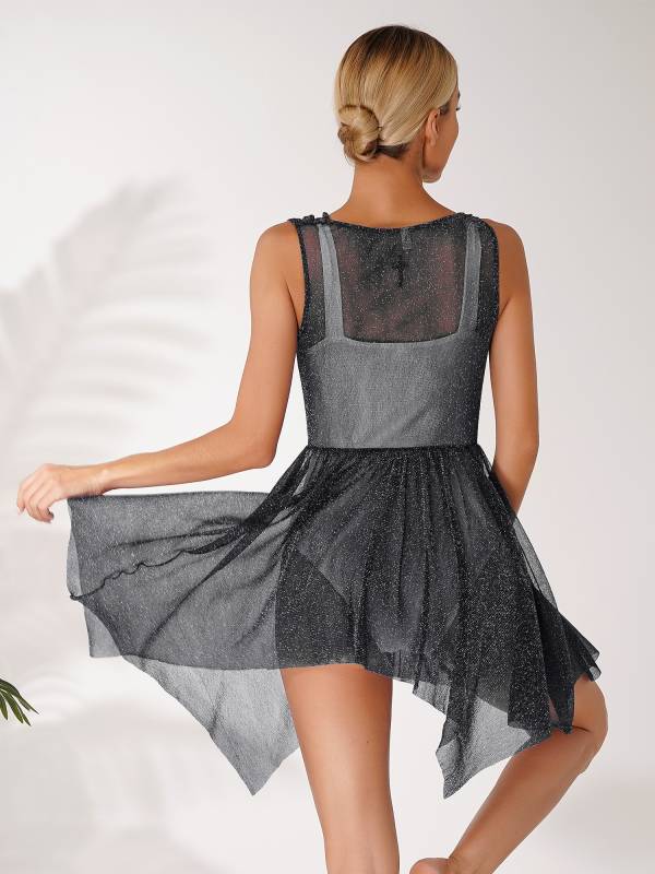 Women Glittery See-Through Choir Worship Dance Tunic Dress(only tunic) thumb