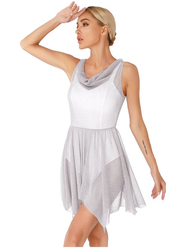 Women Glittery See-Through Choir Worship Dance Tunic Dress(only tunic) thumb