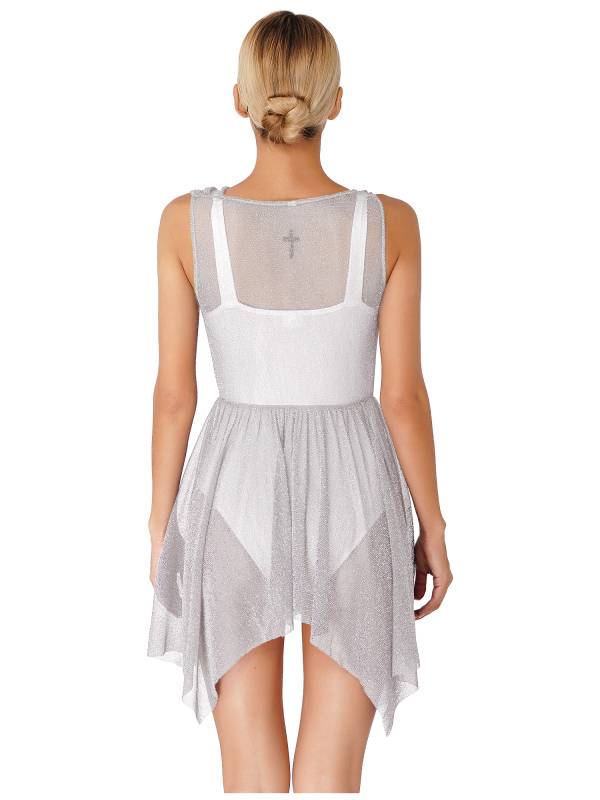 Women Glittery See-Through Choir Worship Dance Tunic Dress(only tunic) thumb
