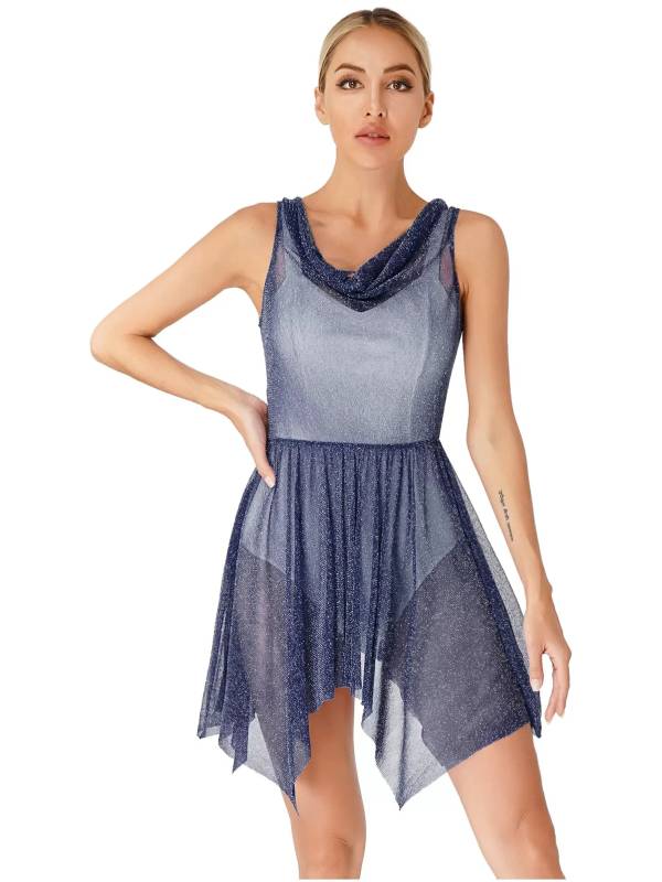 Women Glittery See-Through Choir Worship Dance Tunic Dress(only tunic) thumb