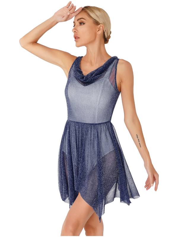 Women Glittery See-Through Choir Worship Dance Tunic Dress(only tunic) thumb