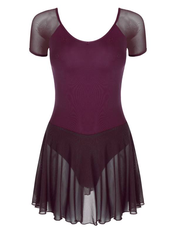 Women Short Sleeve Ruffled Skirted Leotard Dress for Ballet Gymnastics thumb