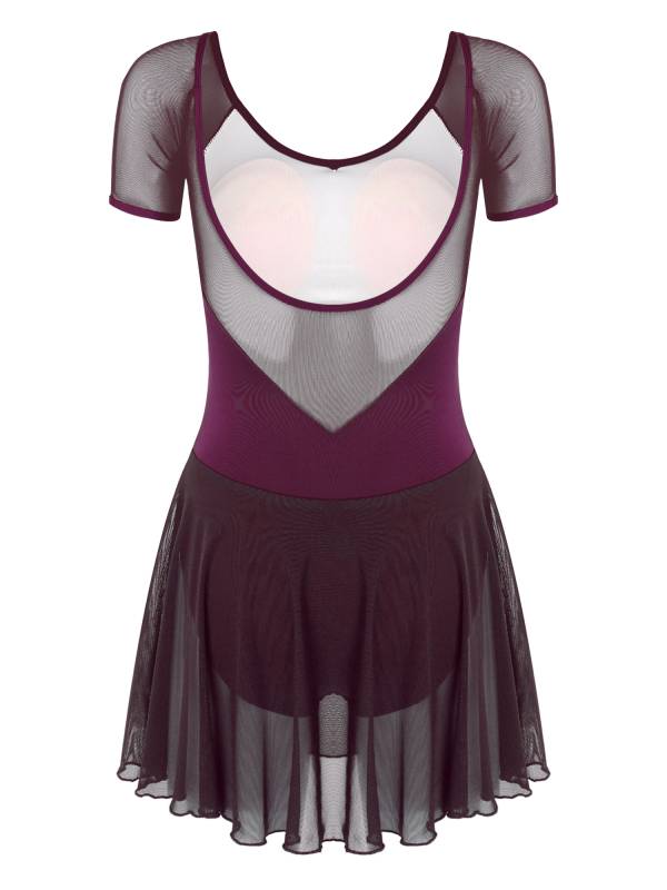 Women Short Sleeve Ruffled Skirted Leotard Dress for Ballet Gymnastics thumb