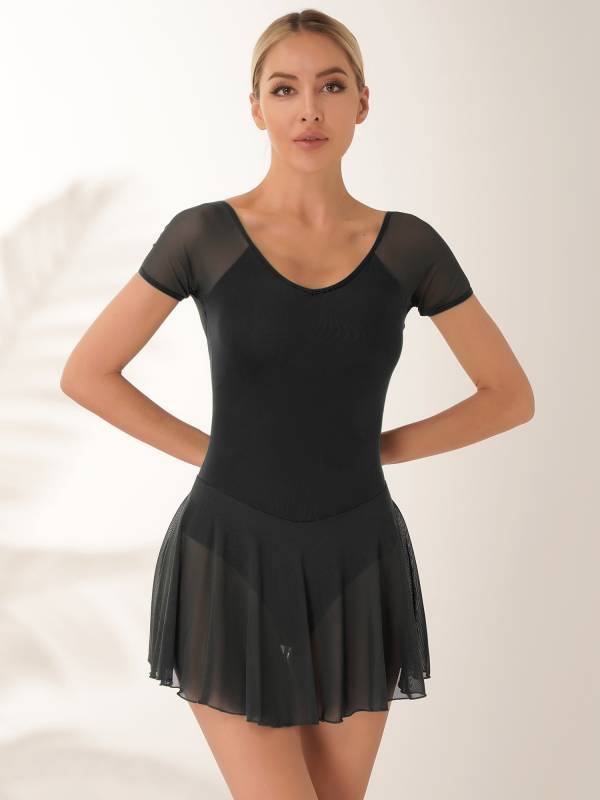 Women Short Sleeve Ruffled Skirted Leotard Dress for Ballet Gymnastics thumb