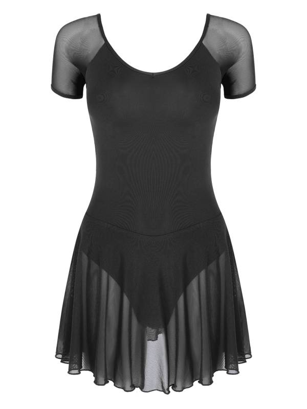 Women Short Sleeve Ruffled Skirted Leotard Dress for Ballet Gymnastics thumb