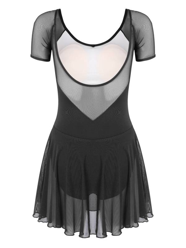 Women Short Sleeve Ruffled Skirted Leotard Dress for Ballet Gymnastics thumb