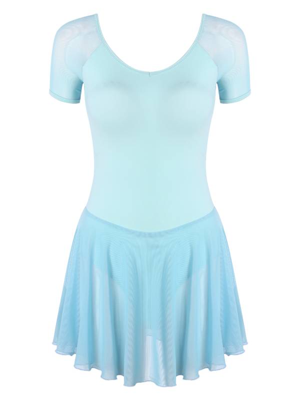 Women Short Sleeve Ruffled Skirted Leotard Dress for Ballet Gymnastics thumb