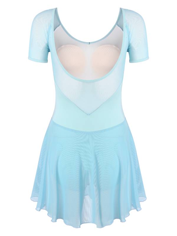 Women Short Sleeve Ruffled Skirted Leotard Dress for Ballet Gymnastics thumb