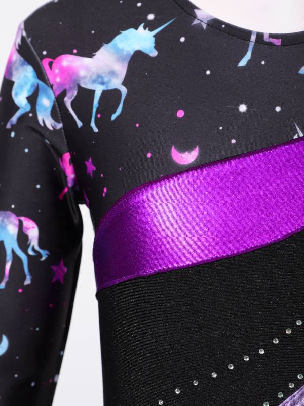 Kids Girls 2pcs Long Sleeve Rhinestones Leotard and Pants Skating Outfits thumb