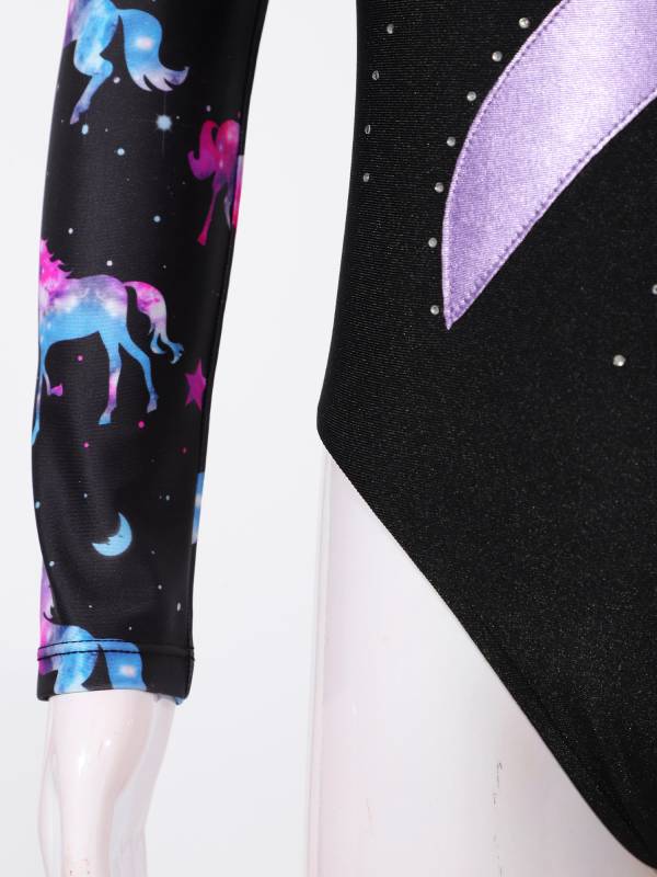 Kids Girls 2pcs Long Sleeve Rhinestones Leotard and Pants Skating Outfits thumb
