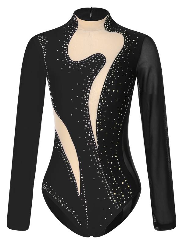 Women Rhinestone Long Sleeve Gymnastics Leotard thumb