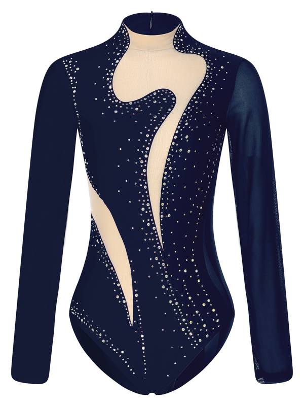 Women Rhinestone Long Sleeve Gymnastics Leotard thumb