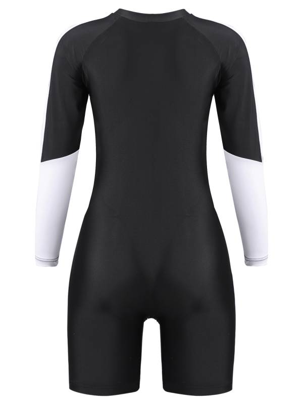 Women Long Sleeve Colorblock One-piece Swimsuit thumb
