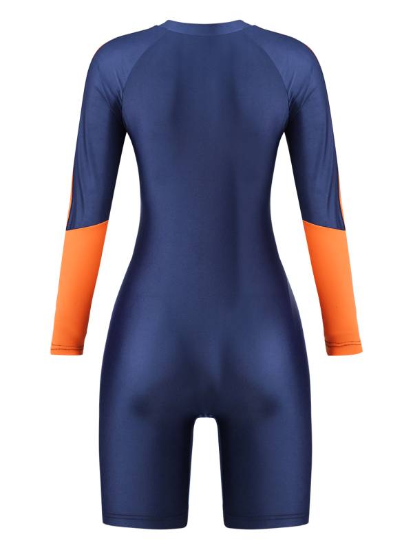 Women Long Sleeve Colorblock One-piece Swimsuit thumb