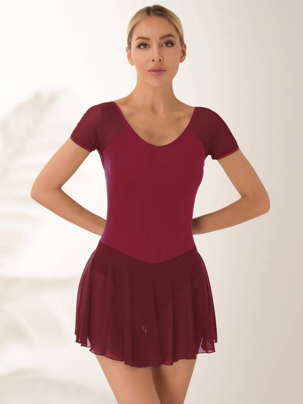 Women Short Sleeve Ruffled Skirted Leotard Dress for Ballet Gymnastics thumb